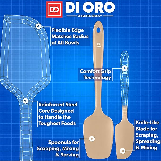 DI ORO Silicone Spatula Set - Rubber Kitchen Spatulas for Baking, Cooking, & Mixing - 600°F Heat-Resistant & BPA Free Silicone Scraper Spatulas for Nonstick Cookware - Dishwasher Safe (4pc, Clay)