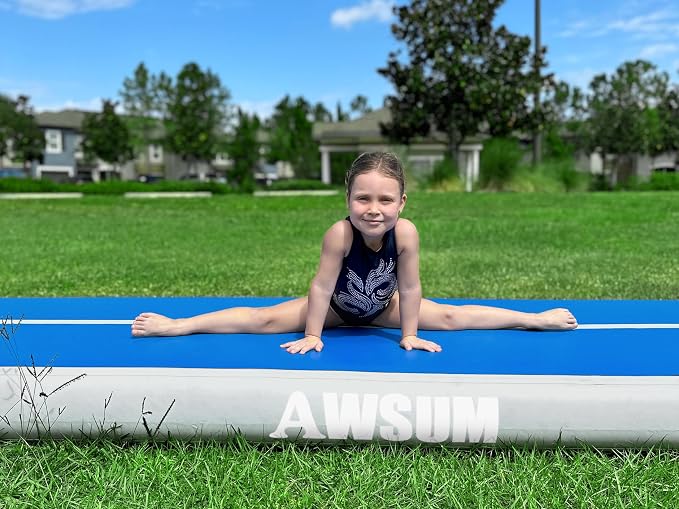 AWSUM Inflatable Gymnastics Mat 10ft/13ft/16ft/20ft/23ft Training mat 4/8 inches Thick tumbling mat with Electric Pump for Home/Gym/Outdoor