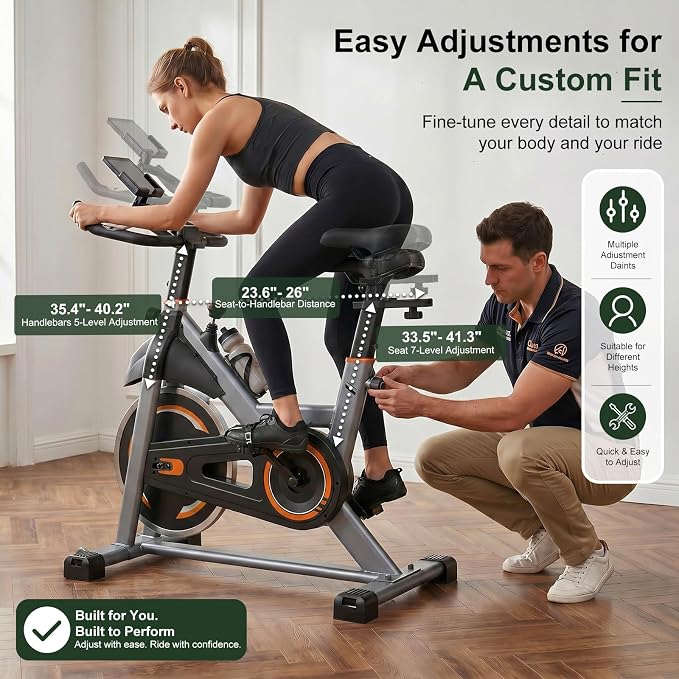 Exercise Bike with APP, Stationary Bike for Home, Workout Bike for Adults & Seniors, Indoor Cycling Bike with Adjustable Resistance, Low Noise, Easy Assembly, 265LB Weight Capacity