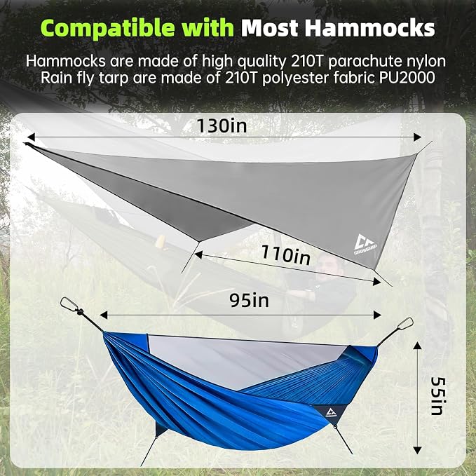 Camping Hammock Mosquito Net with Rain Fly - Rain Fly Tarp & Hammock Bug Net, Portable Parachute Nylon Hammock for Outdoor, Hiking, Backpacking, Backyard, Beach, Travel (Hold Up to 500lbs)