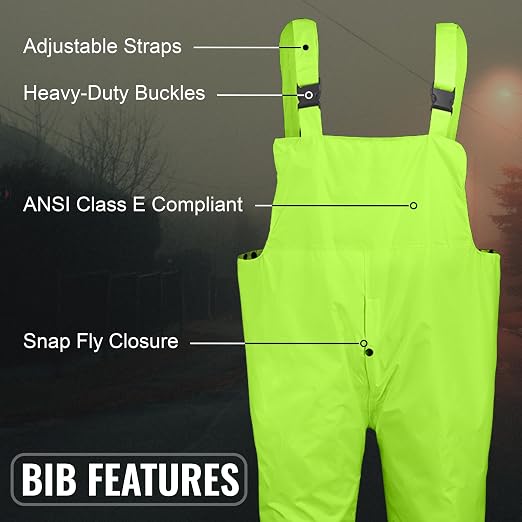 Global Glove FrogWear GLO-8000 Unisex High-Visibility Rain Suit, Lightweight Three-Piece Rain Gear with Waterproof Jacket, Bibs, and Detachable Hood – Neon Yellow, 4X-Large