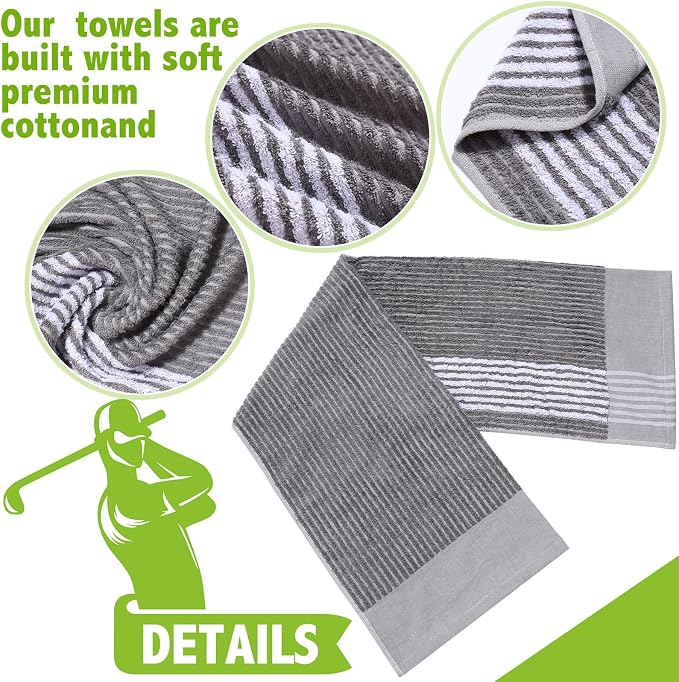 Buryeah Golf Towel 22 x 44 Inch Cotton Golf Caddy Towel Camping Large for Caddies Golfers Tour Players Club with Stripe