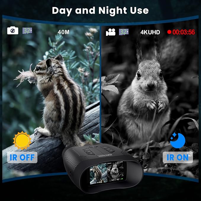 4K Night Vision Goggles for Adults, Infrared Night Vision Binoculars with 8X Digital Zoom, 1670FT Range with 32GB Card for Hunting, Wildlife Observation Camping, Security and Outdoor Use