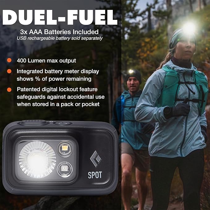 BLACK DIAMOND Spot 400 Headlamp | 400 Lumens Brightness, Dimmable | Waterproof & Durable | 3X AAA Battery Operated (Included) | BD Graphite