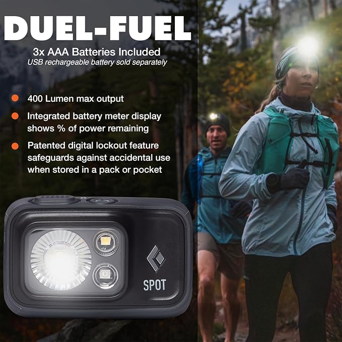BLACK DIAMOND Spot 350 Headlamp | 350 Lumens Brightness, Dimmable | Waterproof & Durable | 3X AAA Battery Operated (Included) | Graphite