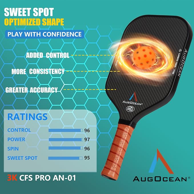 Pickleball Paddle,Pickleball Paddles-3K Raw Carbon Fiber Pickle Ball Paddle Surface with Great Grit & Spin,T700 Pickleball Racket with Excellent Power,Control and Balance,USAPA Approved