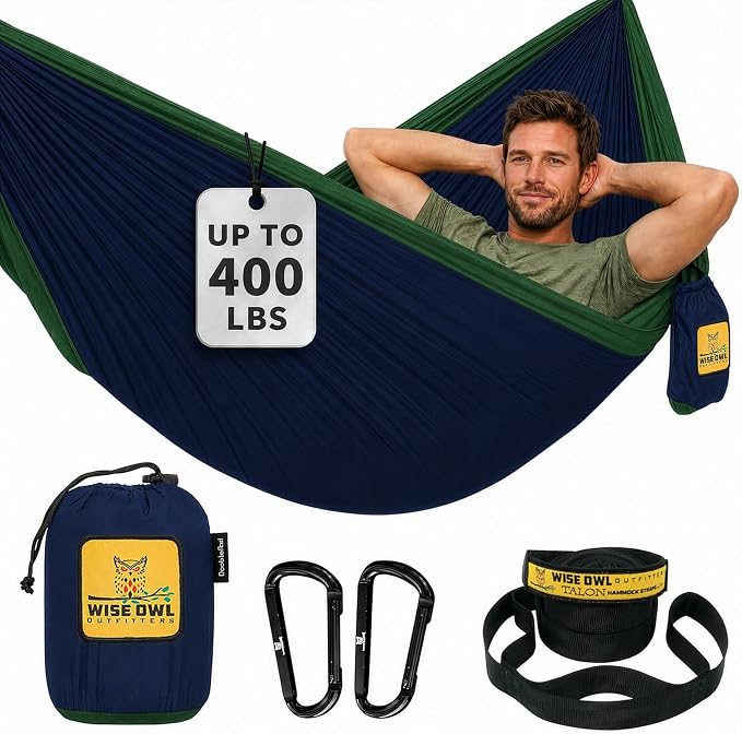 Wise Owl Outfitters Camping Hammock – up to 500lbs Portable Hammock with Tree Straps - Travel, Backpacking, Hiking, Outdoors Camping Gear - Single or Double