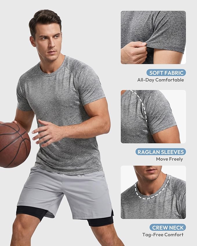 Workout Shirts for Men Short Sleeve Quick Dry Athletic Gym Active T Shirt Moisture Wicking