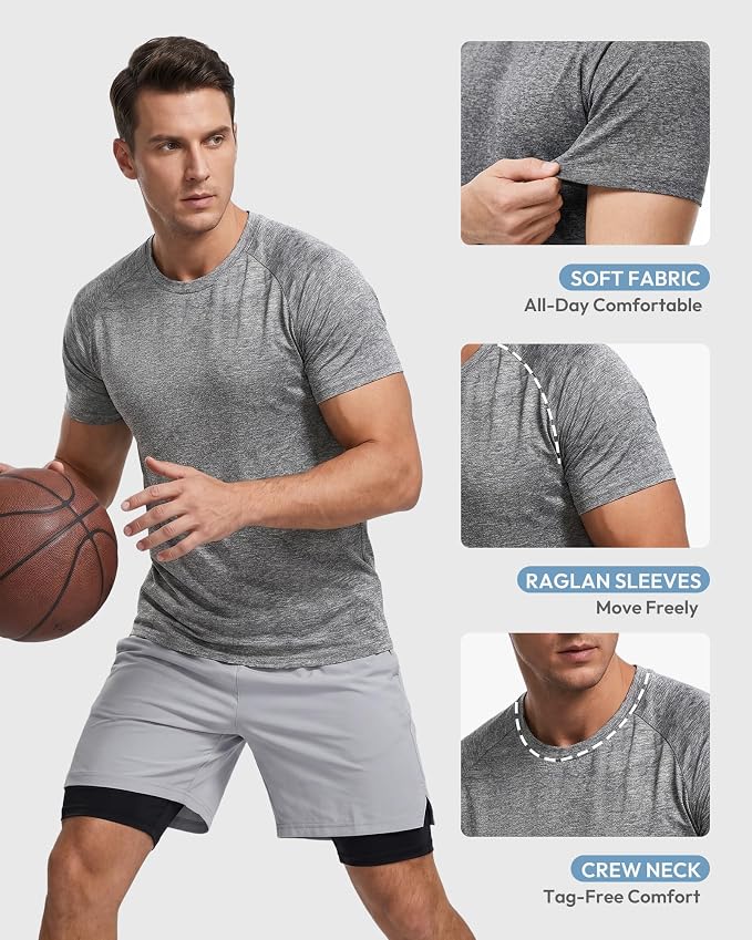 Workout Shirts for Men Short Sleeve Quick Dry Athletic Gym Active T Shirt Moisture Wicking