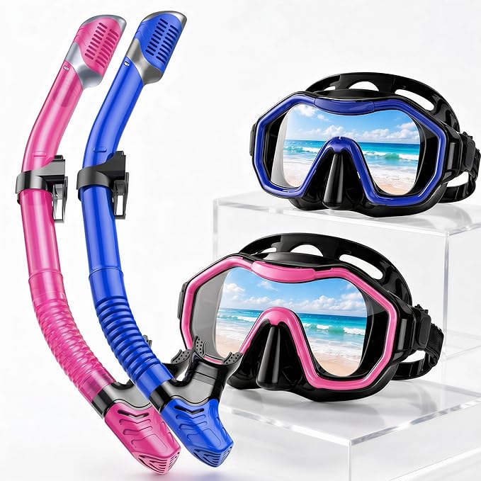 Snorkeling Gear for Adults Kids, Dry-Top Snorkel Set, 180°Panoramic Wide View Diving Mask Breathing Freely Snorkel Mask for Snorkeling Scuba Diving Swimming Travel