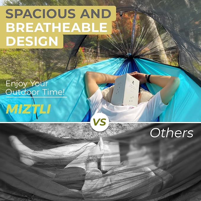 Miztli Camping Hammock Portable Tent-Like Double/Single Hammock with Spacious Net for Indoor & Outdoor
