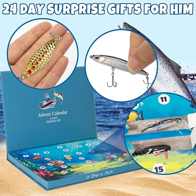 Fishing Advent Calendar 2026 Christmas Countdown, 24 Days Lure Fishing Kit，Xmas Fishing Gift for Fisherman Adult Men Teen Boys