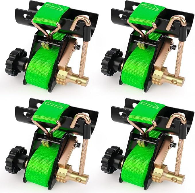 Green Rack Straps with J-Hook (4PK),1.5" x7.5' Ladder Rack Ratchet Straps, 2" Round Tube Mount, Perfect Ladder Rack Tie-Downs for Trailer Cargo Control