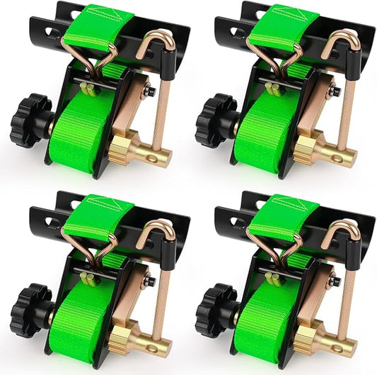 Green Rack Straps with J-Hook (4PK),1.5" x7.5' Ladder Rack Ratchet Straps, 2" Round Tube Mount, Perfect Ladder Rack Tie-Downs for Trailer Cargo Control