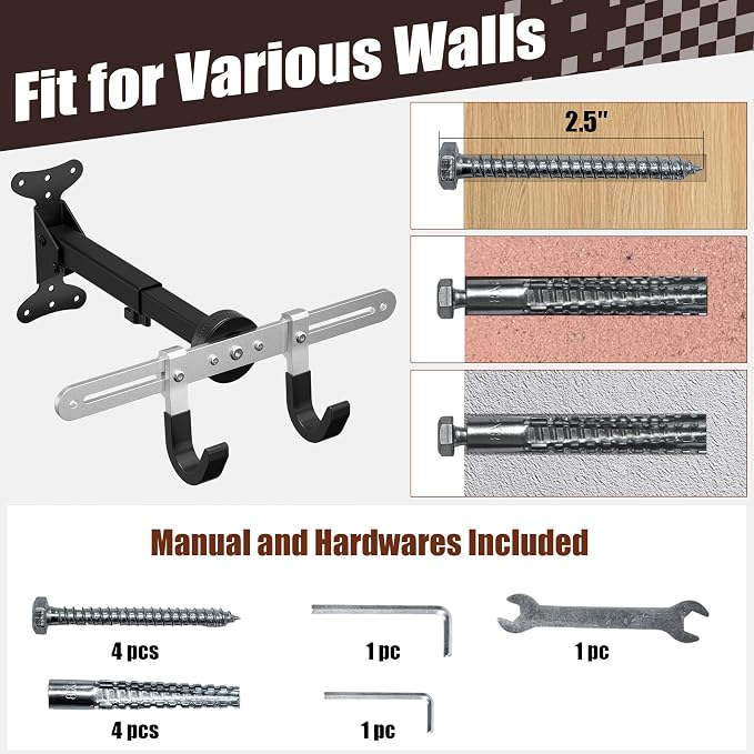 Bike Wall Mount Hanger, 2 Pack Heavy-Duty Durable Storage Garage Hook, Adjustable Indoor Bicycle Hanging Arms Bike Holder Rack, Hold up to 66lbs in Apaterment, Shed