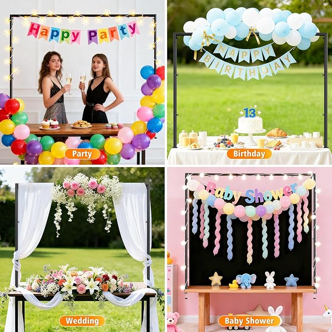 Over The Table Rod Stand with Clamps, Adjustable 32"-102'' Length 14"-56" Height Metal Black Table Arch Hanging for Wedding Birthday Party Halloween Christmas Anniversary