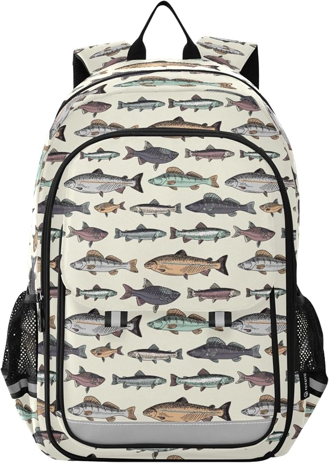 Fisyme Vintage Fish School Backpack Laptop Backpack Bags Bookbag Travel Casual Computer Notebooks Daypack