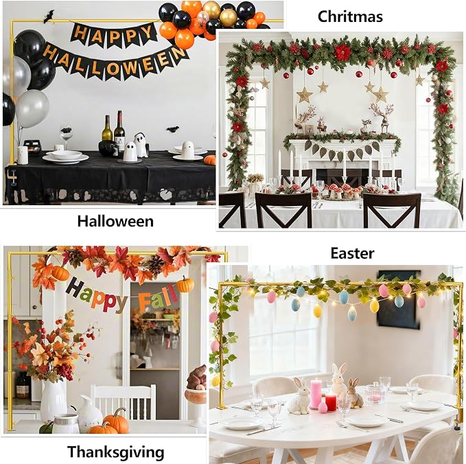 Over The Table Rod Stand with Clamps Adjustable 47"-98" Length 30"-43" Height Gold Table Arch Stand Hanging for Decoration Flowers Display Wedding Birthday Party Halloween Christmas