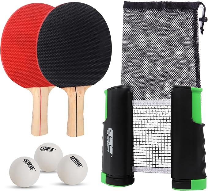 GSE Games & Sports Expert Adjustable Retractable Ping Pong Net Set & Post. Professional Table Tennis Rackets and Balls, Net with Posts and Storage Bag - Pingpong Paddle and Game Table Accessories. | Adjustable