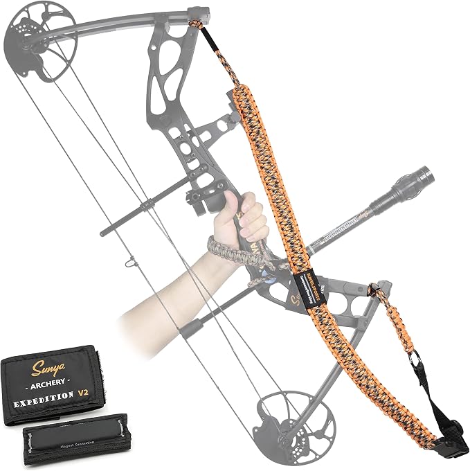 SUNYA Paracord Compound Bow Sling with V2 Upgraded Magnetic Connection System. Lightweight Hands Free Shoulder Carrying Sling for Bow Hunting, Field Archery and 3D