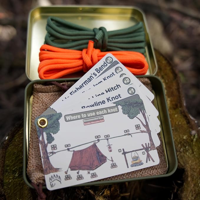 Knot Tying Kit | Camping & Outdoor Knots Edition - by The Bear Essentials Outdoors with Waterproof Knot Cards | for Survival, Camping, Backpacking, Hiking & Scouts