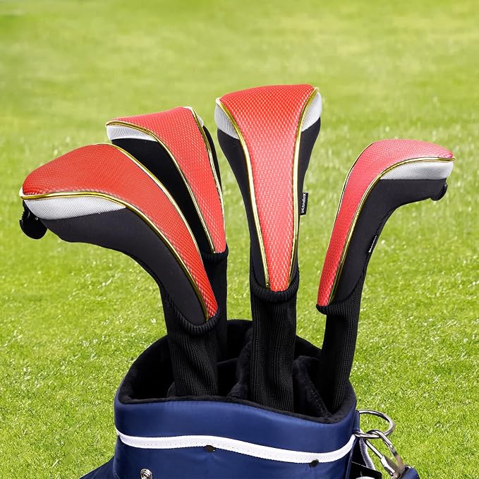 Andux 2Pcs/Set Long Neck Gold Golf Hybrids Club Head Covers with Dial No. Tag MT/HY13