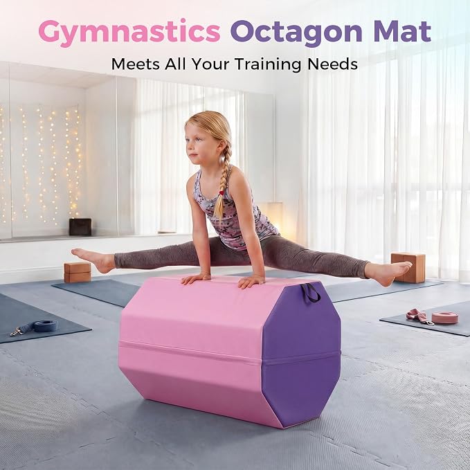 Garvee 19"X19"X23" Octagon Gymnastics Mat, Home Tumbling Mat with High-Density Foam & Waterproof Cover, Skill Shape Tumbling Backbend Trainer Exercise Mat, Somersault Backbend Trainer for Cheerleading & Martial Arts