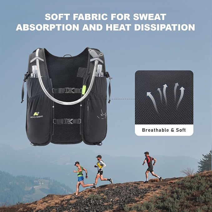 N NEVO RHINO 5.5L Running Vest for Women Men, Lightweight Hydration Vest with 1.5L Water Bladder, Breathable Water Backpack for Hiking Marathon Running