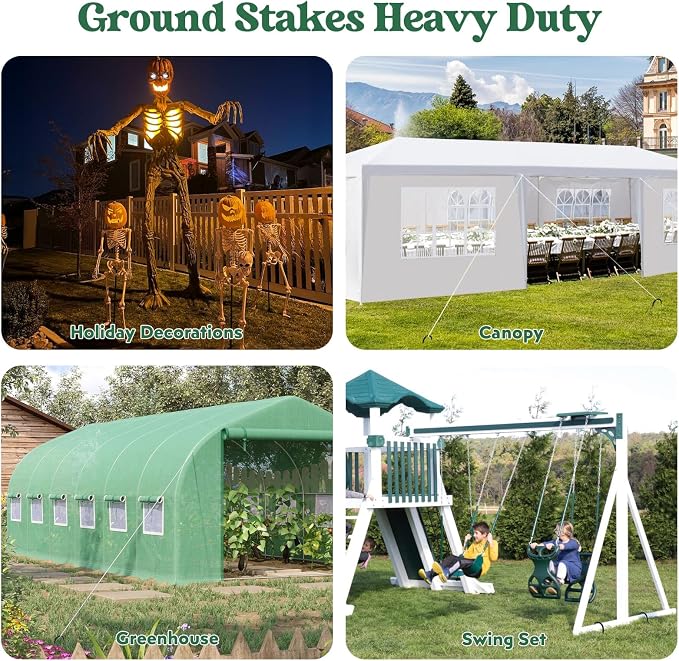 Homwin 12 inches 12-Pack Trampoline Stakes Anchors High Wind Stake Heavy Duty U Hooks for Ground Lawn Garden Yard Stakes for Decorations Swing Set Shed