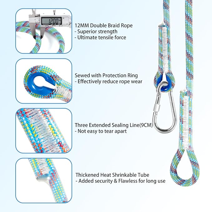 Tree Swing Ropes (Set of 2), 3FT/5FT/10FT/15FT/20FT, Tree Swing Straps Hanging Kit Holds 4400 lbs, Heavy Duty Carabiners for All Swing Hammock Playground Set Accessories (5 FT)