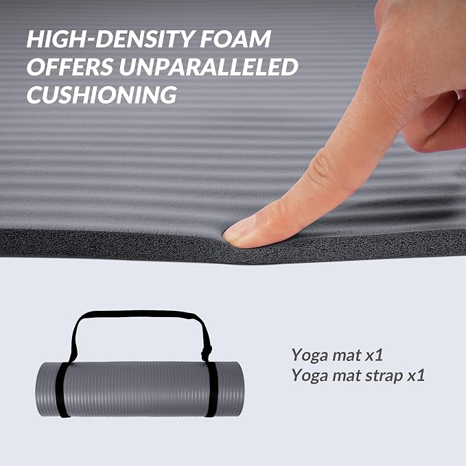 Signature Fitness Extra Thick High-Density Foam Yoga Mat – Multiple Thicknesses (1/2" & 1") / Multiple Colors – Double-Sided Non-Slip Surface – with Carrying Strap for Pilates, Yoga & Home Workouts