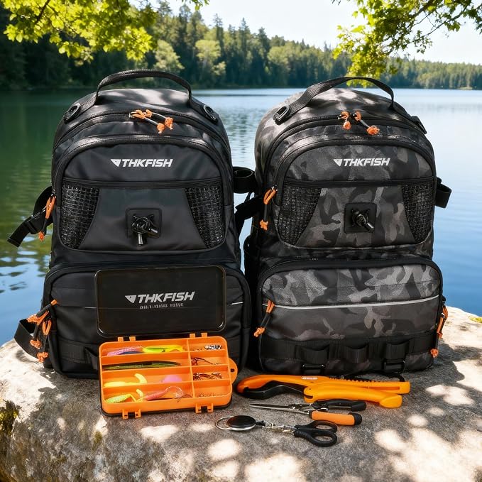 THKFISH Waterproof Fishing Backpack with Rod Holder, 20L Lightweight Fishing Tackle Sling Bag Store Gear and Equipment
