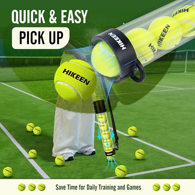 Hikeen Durable Tennis Ball Pick up Tube with 6/12 Tennis Balls,Quick Pickup & Storage Tennis Ball Tube with Shoulder Strap for Tennis Accessories - Includes 6/12 Balls