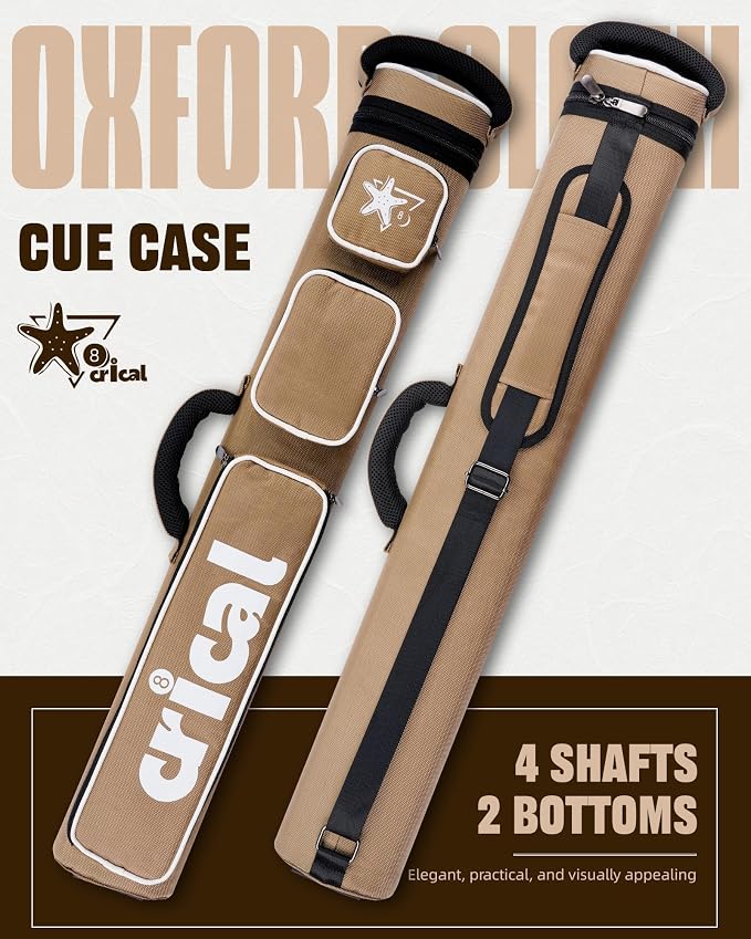 CRICAL Pool Cue Case 2x4 Hard Pool Stick Case Holds 2 Butts and 4 Shafts for Adults Billiard Cue Case with Soft Shoulder Straps