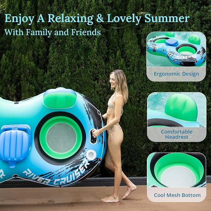 River Tubes for Floating Heavy Duty Inflatable Floating Lounger Premium River Water Rafts Pool Float with Cup Holder Above Lake for Adults
