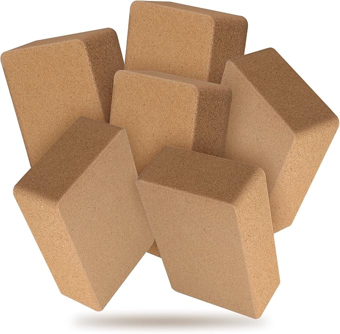 Junkin 6 Pack Cork Yoga Blocks, 9 x 6 x 3 Inches Non-slip & Anti-tilt Yoga Blocks for Supportive Stretching, Lightweight Gymnastic Cube Bricks for Exercise Pilates Workout Fitness Meditation Stability
