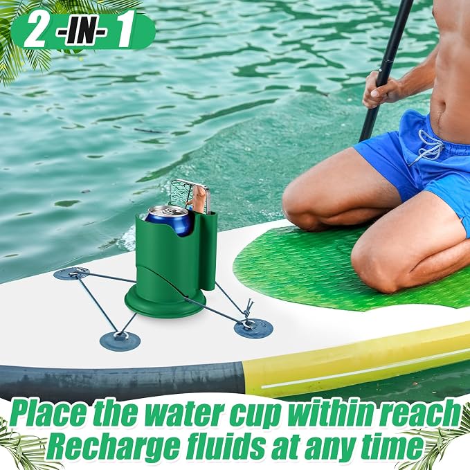 2 Pcs Paddleboard Cup Holder 2-in-1 Paddle Board and Kayak Drink and Phone Holder Paddle Board Accessories for Surfboards, Canoes, Sups, Kayaks, Boats (Green)