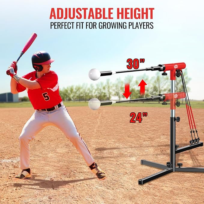 Youth Swing Trainer For Baseball & Softball - Auto Reset Hitting Trainer with 3 Power Bands,Softball Swing Trainer Height Adjustable 24–30" Baseball Training Equipment Improve Power,Speed,Accuracy