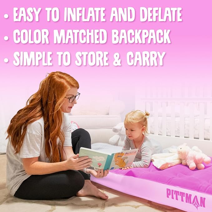 Pittman - Kids Air Mattress - Deluxe Kids Inflatable Bed with Electric Pump & Durable Backpack - Perfect Teen to Toddler Blow up Mattress for Sleepovers, Camping or Childs Travel Bed