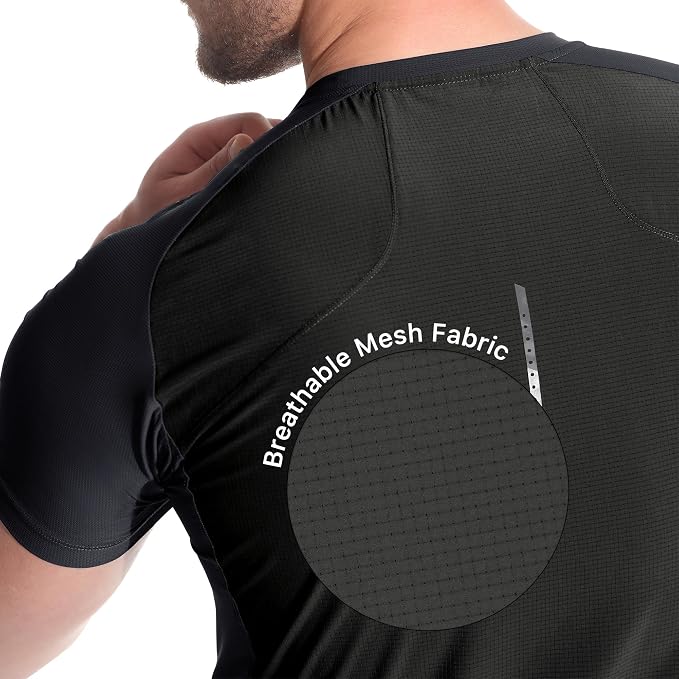 BROKIG Mens 4.9oz Cooling Gym Workout Shirts,Bodybuilding Athletic Running Shirt Casual Crew Neck Fitted Short Sleeve