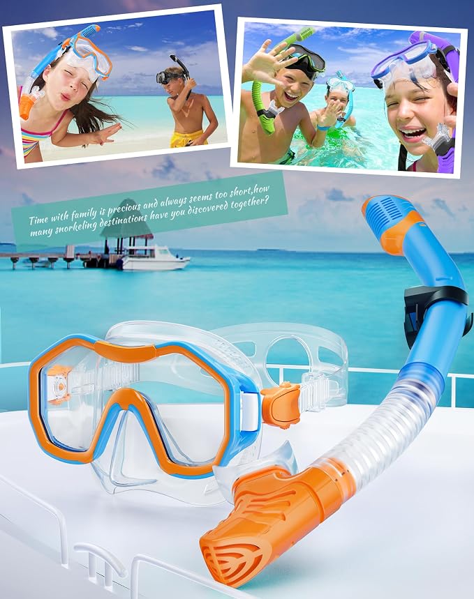 Snorkeling Gear for Adults Kids, Dry-Top Snorkel Set, 180°Panoramic Wide View Diving Mask Breathing Freely Snorkel Mask for Snorkeling Scuba Diving Swimming Travel