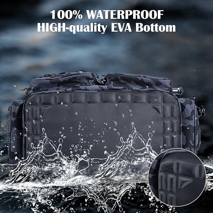 Goture Large Tackle Bag,Store Up to 8PCS 3700 Plus 4PCS 3600 Tackle Trays(Not Included),Water Resistant Saltwater Gear Storage Big Fishing Bag with EVA Bottom,Gifts for Men(21.65"x11.8"x15.16")