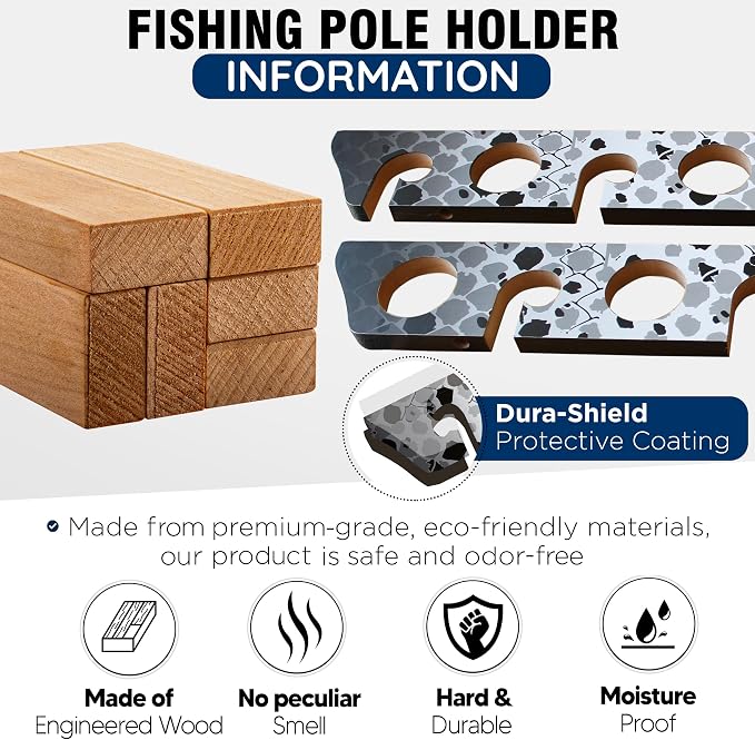 Rush Creek Creations Ceiling Rod Holder for 8 Fishing Poles - Garage Organization and Wall Storage for Reels, Gear, and Accessories - Horizontal Rack