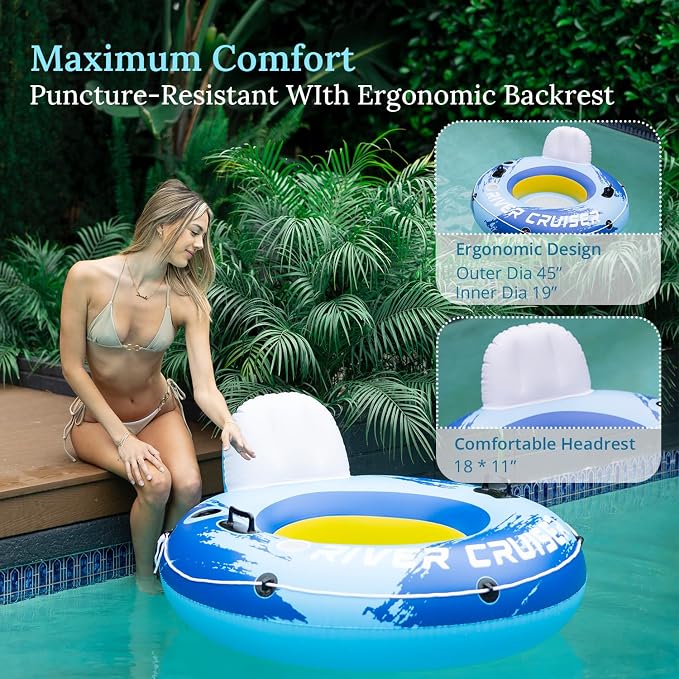 River Tubes for Floating Heavy Duty Inflatable Floating Lounger Premium River Water Rafts Pool Float with Cup Holder Above Lake for Adults
