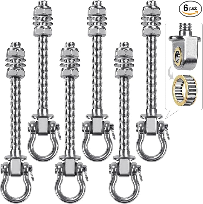 SELEWARE Heavy Duty Bearing Swing Hangers, 6 Pack Stainless Steel Swing Hooks for Wood and Steel Beam, Swing Hardware for Hammock, Yoga Swing, Porch Swing, Heavy Bag, 7" x M2/5", 1500LB Capacity