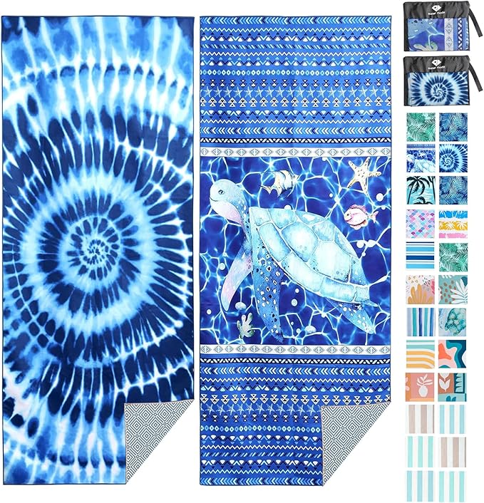 2 Pack Microfiber Beach Towel, Blue and Blue Oversized Pool Towel 75”x 35”, Sand-Free Quick Drying Camping Super Absorbent Bath Blanket, Soft Breathable and Lightweight