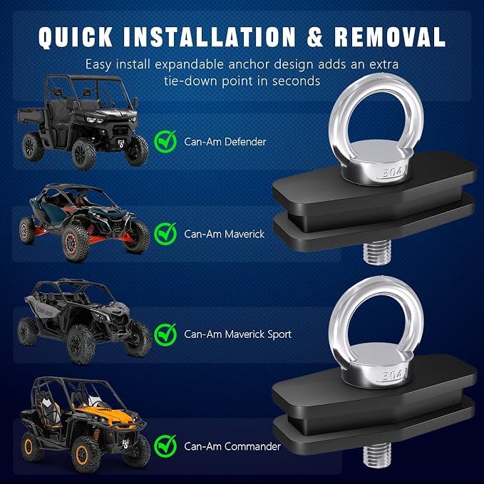 Chelhead 4 PCS Bed Anchors Mounting Kit Aluminum Bed Accessories Compatible with Can-Am Commander & Maverick & Defender Can-Am LinQ Fit Tie Down Anchors