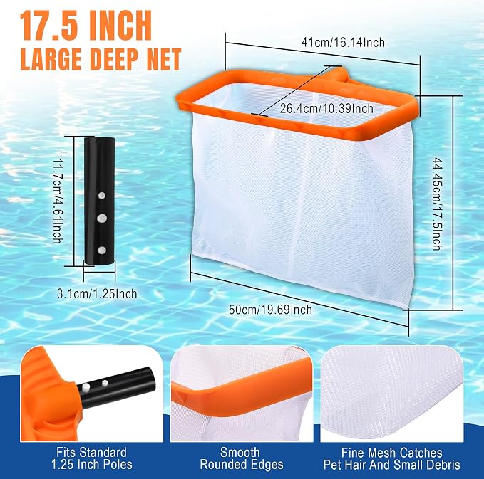 Pool Cleaning Kit, 7.5Ft Aluminum Telescoping Pole with Skimmer Net, Heavy Duty Pool Maintenance Set, for Inground Above Ground Swimming Pools, Easily Remove Leaves, Debris