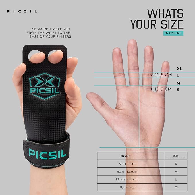 PICSIL | Falcon Grips | Grip All Surfaces and Bar Types | Use with Magnesium | Carbon Fibre Material | for Crosstrainig, WOD, Gym & Calisthenics |
