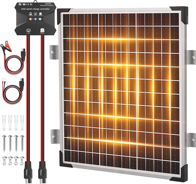 Voltset 50W Solar Panel Kit - 12V Solar Battery Charger Maintainer - IP67 Waterproof Solar Trickle Charger with 10A Smart Charge Controller and Mount Bracket for Boat RV Car Motorcycle Marine Trailer